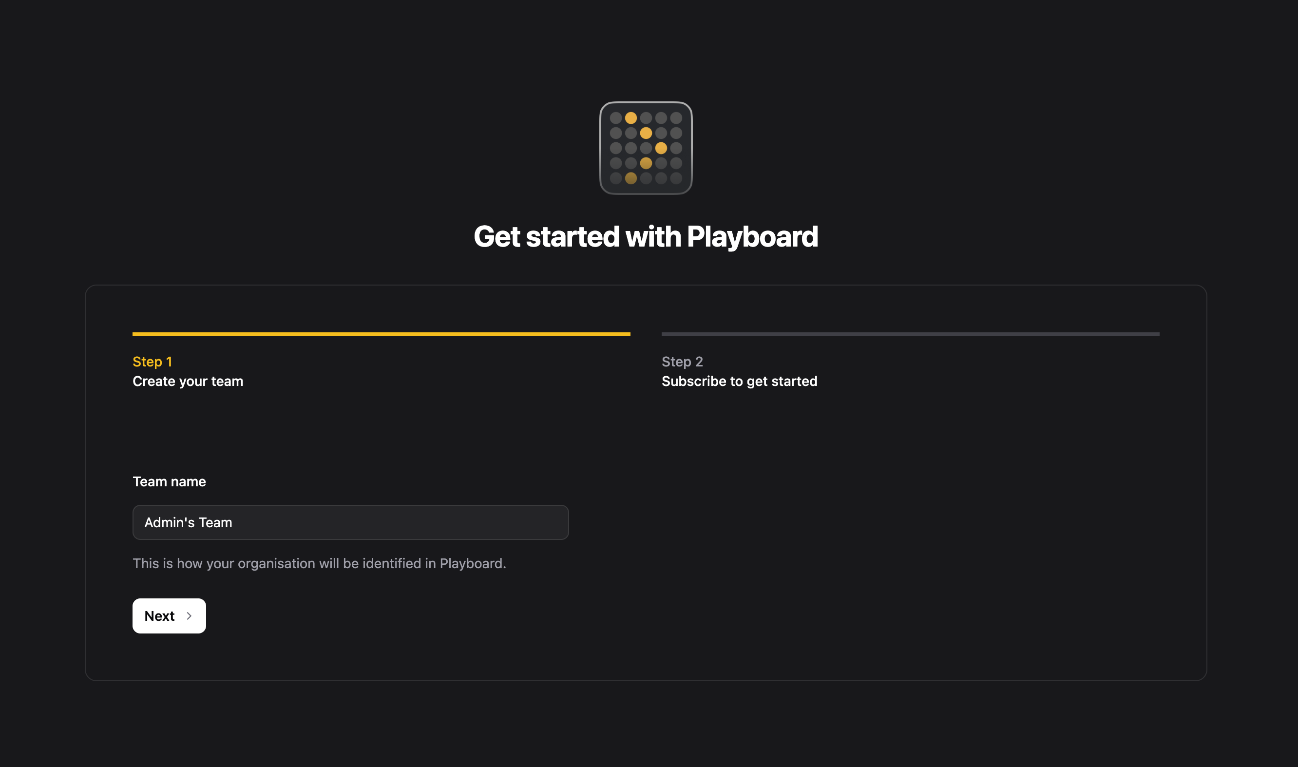 Create your team screen.