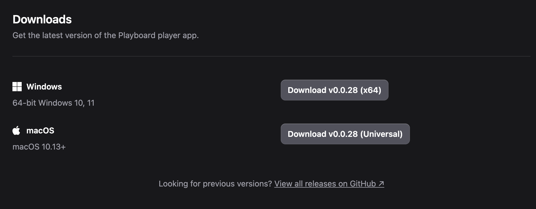 Downloads page showing the two download buttons.